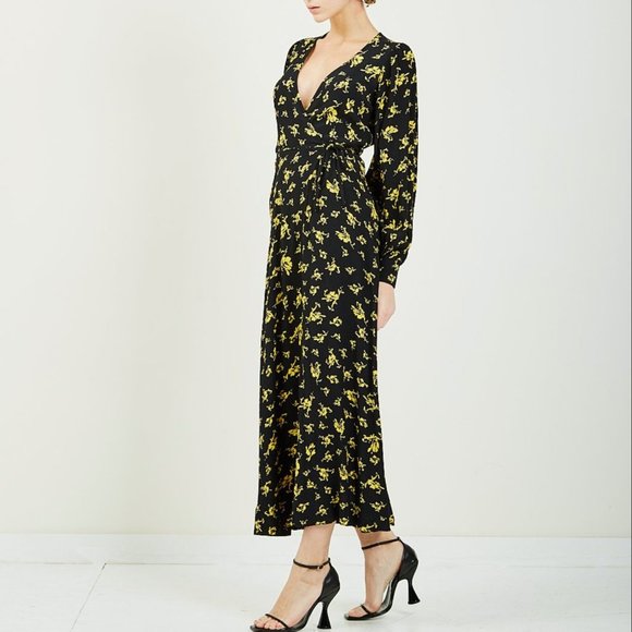 GANNI MAXI Printed Crepe Waist Tie Wrap Dress - Picture 2 of 7